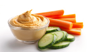 hummus, cucumbers, and carrots