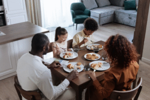 family eating dinner